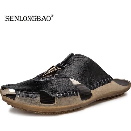 New Summer Mens Sandals Genuine Leather Sandals Moccasins Soft Shoes Beach Mens Sandals Slippers Bohemia Size 38-48 Hot Sale