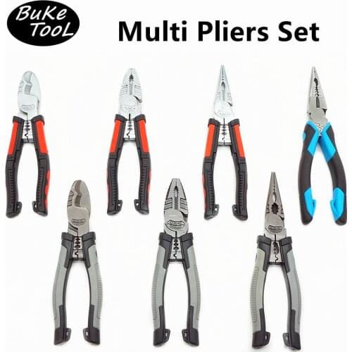 7 In 1 Multi Pliers Set Industrial Linemans Side Cutting Needle Nose Plier with Wire Stripper Crimper Function