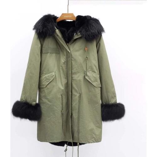 New Female Coat Winter Real Fox Parka Army Green Long Women Fur Jacket