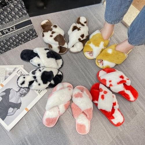 New Home Plush Slippers Cow Cross Casual Plush Slippers Cotton Slippers