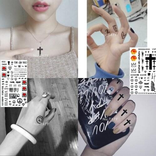 Nu-TATY Waterproof Temporary Sticker Trendy essential pattern Cross Black White lightning Diamonds Red heart Tattoo stickers