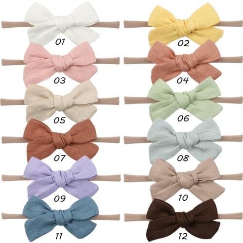 36 Pcs/Lot, 3.5" Handtied Fabric Bow Skinny Headbands, Baby Girls Hair Bow Headwear Schoolgirl Hair Accessories For 2021