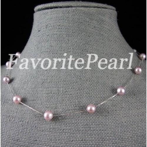 Favorite Pearl Necklace 18 inches 7-8mm Purple Color Natural Freshwater Pearl Tin Cup Necklace Fashion Women Girl Gift Jewelry