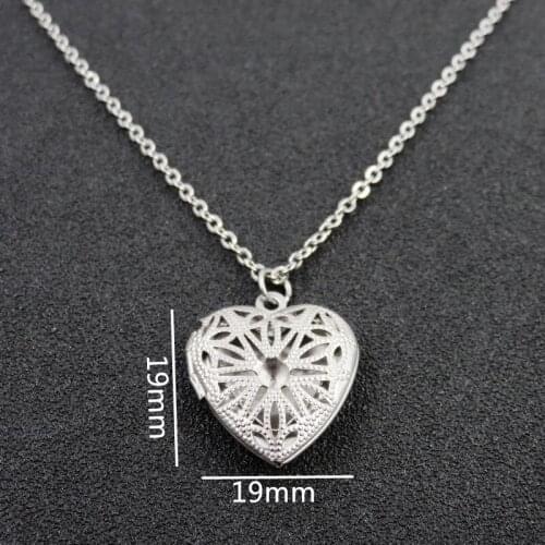 Stainless Steel Can Open Love Heart Photo Frame Jewelry Hollow out Heart Pendant Necklace Women Jewelry Accessories