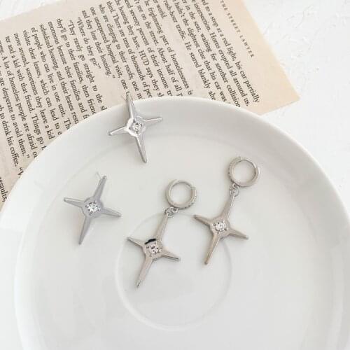 Origin Summer Bohemian Metal Silver Color Cross Dangle Earrings for Women Korean Style Rhinestone Earrings Party Gift Jewellery