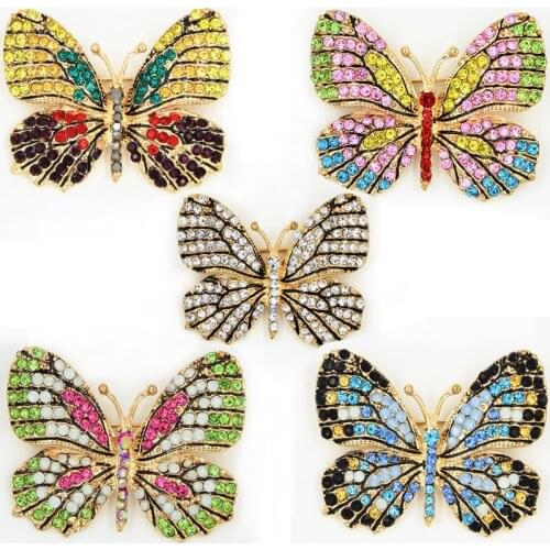 Retail! Mixed Colorful Crystals Cute Butterfly Brooch Exquisite Enamelled Butterfly Brooch Pins Luxury Oilled Butterfly Pins