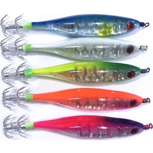 10Pcs Luminous Squid Hook Jigs Octopus Slow Jigging Wood Shrimp Fishing Lure for Sea Fishing Squid Lures Hooks