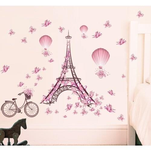 Removable Wall Sticker For Kids Girls Rooms Eiffel Tower Butterfly Bike Ballon Wall Art Decal Home Decor Mural
