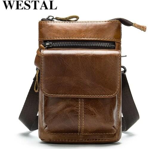 WESTAL Mens Bag Genuine Leather Mens Shoulder Bag for Men Male Small Crossbody Bags for Men Messenger Bags for Phone Flap