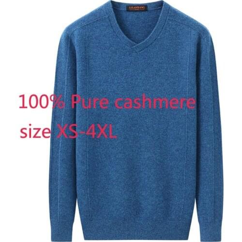 New High Quailty Fashion Autumn Winter Men Pure Cashmere Casual V-neck Computer Knitted Thick Pullovers Sweater Plus Size XS-4XL