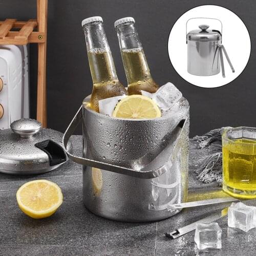 Stainless Steel Ice Bucket Portable Ice Chiller Cooler with Handle Ice Cube Container for Wine Champagne Beer Party Bar Tool