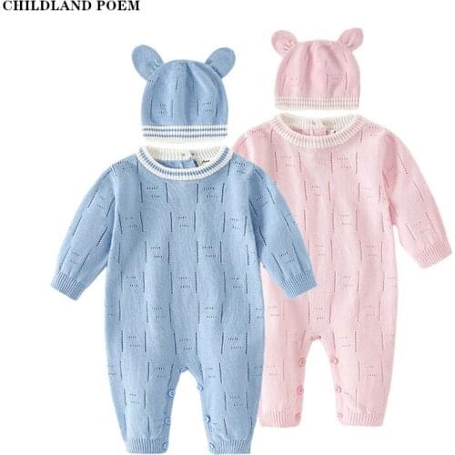 Knit Baby Clothes Autumn Winter Baby Rompers With Hat Newborn Boys Girls Romper Long Sleeve Baby Jumpsuit Playsuit Baby Outfits