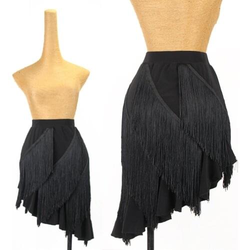 Latin Dance Fringe Skirt For Women Cha Cha Rumba Dancing Clothes Black Latin Practice Skirt Performance Costumes Adult DNV15085