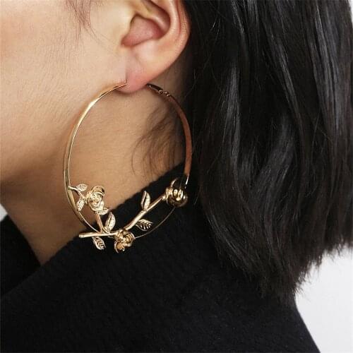 Vintage Rose Hoop Earrings for Women Hight Quality Flower Round Circle Earrings Party Jewelry Accessories Earrings