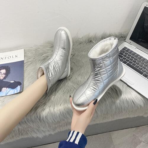 Snow Boots Woman,2021 Warm Plush Winter Shoes,Ankle Platforms Botas,Round toe,Thick Bottom,Back Zip,BLACK,Silver,Dropshipping