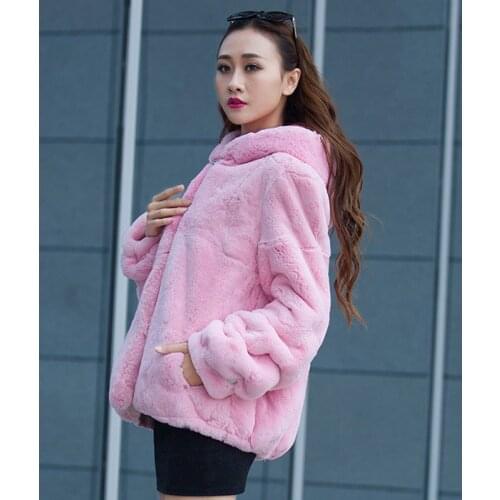 2019 Winter whole skin Rex fur coat female hooded lantern sleeve warmful fashion outerwear coats women clothing