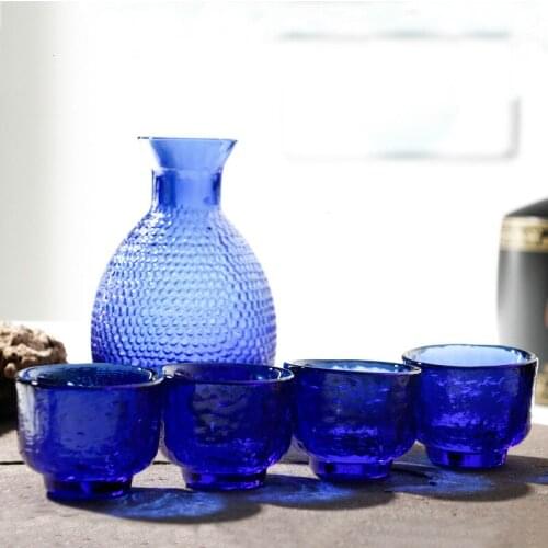 1 Decanter 4 Blue Glass Wine Cup Set Hammer Mesh Pattern Sapphire Blue Glass Hip Flask Bar Set Wine Bottle Wine Decanter
