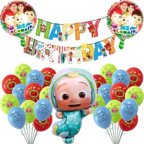 1Set Cocomelon Theme Aluminum Latex Balloon Set Music Watermelon Fruit Baby Shower Birthday Party Decor Balloons Party Supplies