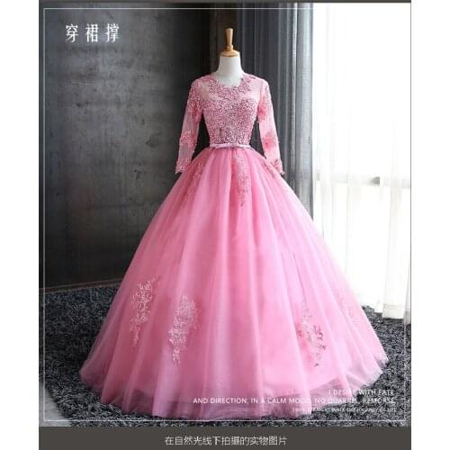 100%real luxury bean pink sleeve flower beading vintage ball gown royal Medieval Renaissance Victorian dress Belle ball