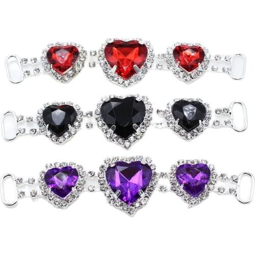 2Pc 22*85MM Heart Acrylic Rhinestone Bikini Connectors Buckle Copper Chain For Clothing/Beachwear/Wedding Decortion Accessories