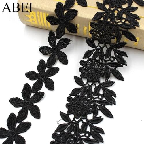 2yards/lot Balck Embroidery Fabric Lace Trims Flower LACE RIBBON DIY Wedding Party Crafts Cloth Garments Hometexile Accessories