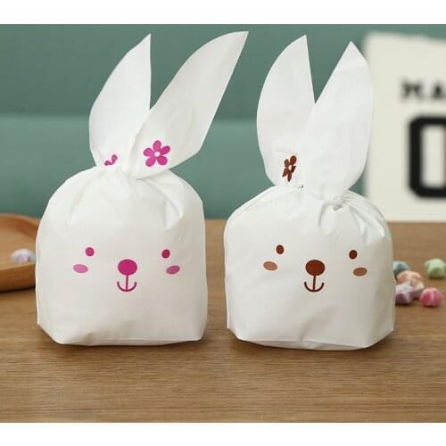 200pcs Cute long ears rabbits Snack paking bag Wedding birthday party candy biscuit decorations bag.Multi size option