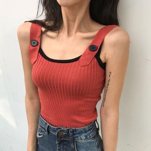 2018 Women Fashion Slim Knitting Cropped Camis Tops Girl Knitted Chic Tank Crop Tops Sleeveless Short T Shirts Wholesale
