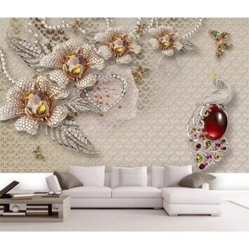 3d papel parede Crystal Peacock Flower Glitter Wallpaper mural 3d photo wallpaper 3d wall Mural for Wedding Room home decor