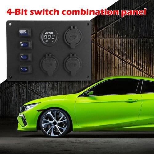 4 Gang Rocker Switch Panel Voltmeter 3.1A USB Car Charger Dual 12V Outlets