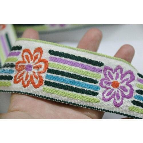 4cm 42mm 1-3/4' Quality Thick Cotton White Colorful Orange Purple Green Blue Flower Webbing Strap National Jacquard Ribbon Woven