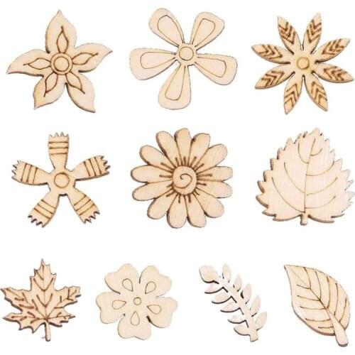 50Pcs Wooden Flower Leaf Embellishments Cutouts Ornaments Wood Slices DIY Crafts Scrapbooking Card Making Art Decoration