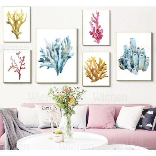 Watercolor Coral Painting Decor Poster Canvas Print Wall Picture Home Decor Wall Art Hanging Painting Bathroom Living Room Decor