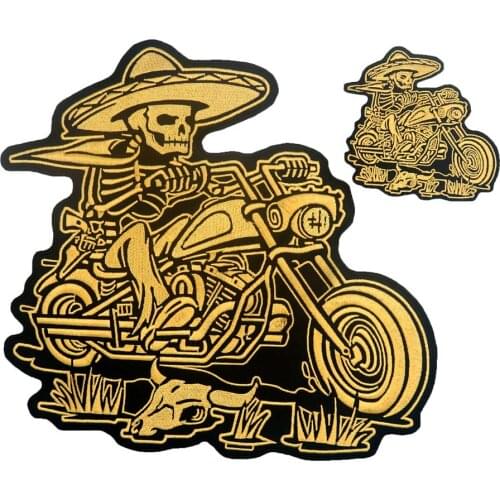 Large straw hat skull Embroidered backing punk biker Patches Clothes Stickers Apparel Accessories Badge