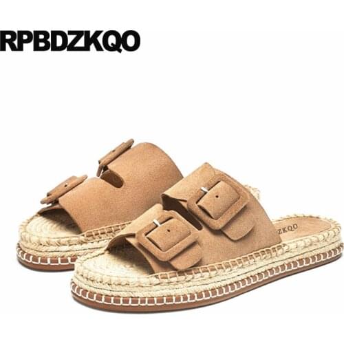Big Size High Quality Flatforms Platform Brown Luxury Shoes Women Designers Brand Straw Lady 2021 Slides Sandals Summer Slippers