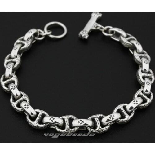 10 Length 925 Sterling Silver Handmade Mens Biker Rocker Bracelet 8H011