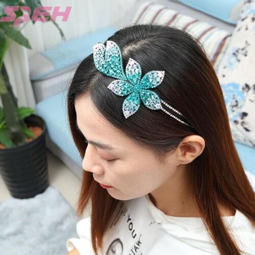 Flower headband rhinestone hairpin wide band drill headband diamond press hair accessories adult crystal headdress sweet beauty