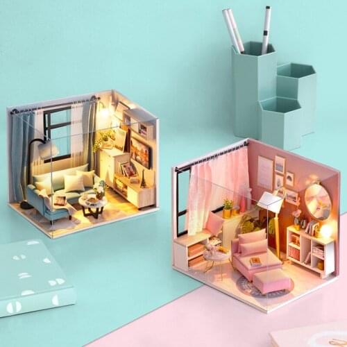 Diy Dollhouse Miniature Wooden Dollhouses Dollhouse Furniture Kit Led Toys Happy Hour for Children Birthday Gift P223