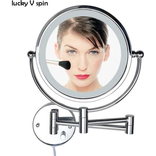 8.5" LED Double Sided Swivel Wall Mount Vanity mirror-3x5x 10x Magnification,13.7" Extension,Touch Button Adjustable Light