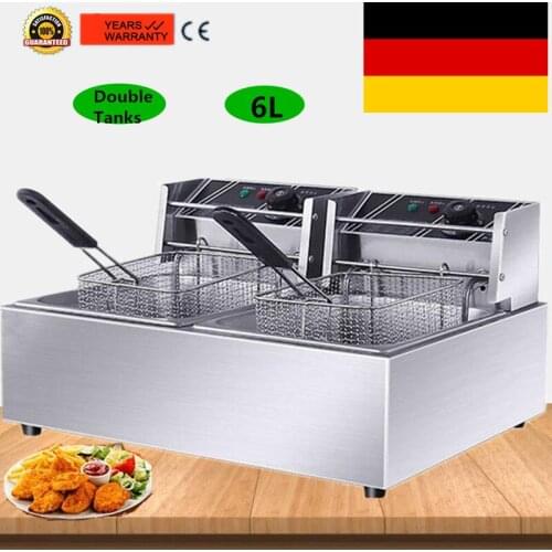 Commercial 220V Double Cylinder Electric Deep Fryer French Fries Oven Hot Pot Fried Chicken Frying Machine Pan 2 Oil Tanks