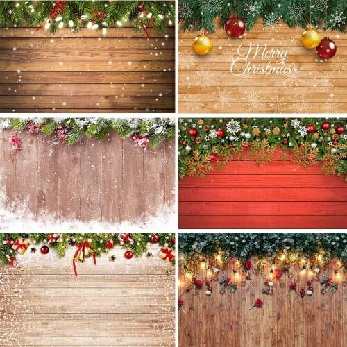Merry Christmas Photography Background X-mas Tree New Year Photo Wooden Backdrop Party Decoration Props Banner For Photo Studio