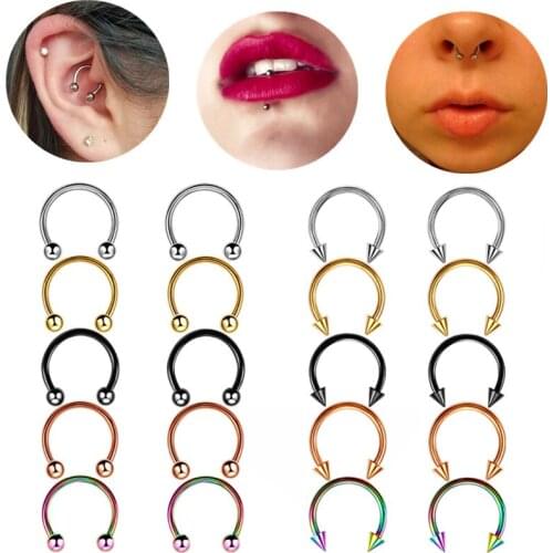 2PCS Surgical Steel Horseshoe Piercing Ring 16Gseptum Nose Piercing Ring Ear Cartilage Earring Tragus Helix Pircing Rook Jewelry