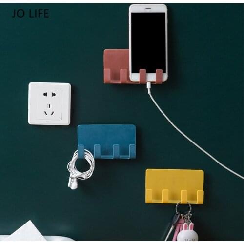 JO LIFE Multifunctional Phone Charging Holder Hooks Practical Wall Mount Sticky Storage Bracket Shelf Universal for Mobile Phone