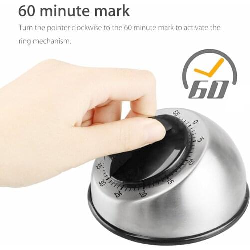 New Cooking Wind Up Timer 60-Minute Kitchen Bell Alarm Clockwise Mechanical Countdown Timer Stainless Steel