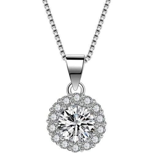14k White Gold 1ct Simulation Diamond Womens Pendant Fashion AAA Zircon Sun Flower Round Clavicle Pendant Fine Jewelry No Chain