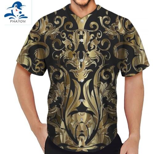 PHAYON Short Sleeve O-Neck Luxury European Pattern Baseball Shirt For Adult T-shirt Harajuku Streetwear Design Baseball Jersey