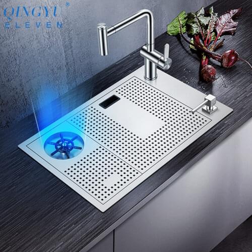 QINGYU ELEVEN High Pressure Cup Rinser Sink 304 Stainless Steel 4mm Thickness Handmade Brushed Bar Counter kitchen Sink