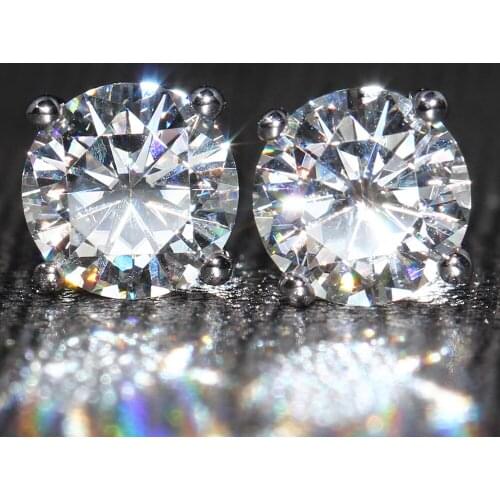 Luxury Brand Fashion 3ct 8*8mm Round Simulated Diamond CZ Crystal Unisex Stud Earrings For Men And Women
