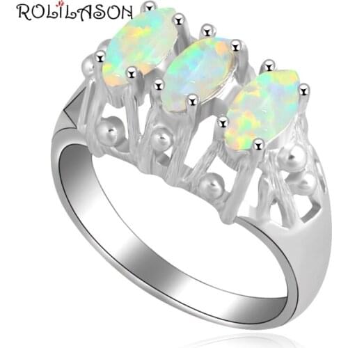 Luxury style three pieces White Fire Opal Popular silver plated Stamped Jewelry Rings for Ladies USA #6#7#8#9 OR671