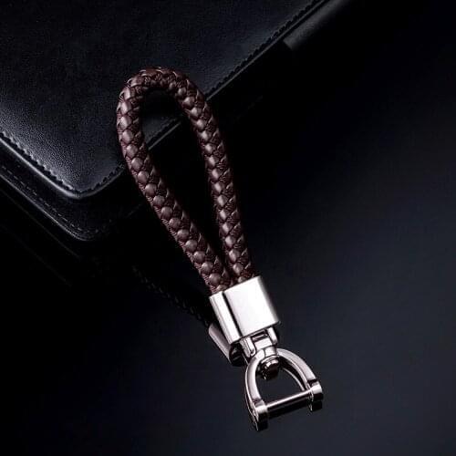 Hand Woven Leather Car Keychain For Opel Astra G H J Insignia Corsa Vectra Metal 360 Degree Rotating Horseshoe Buckle Key Chain