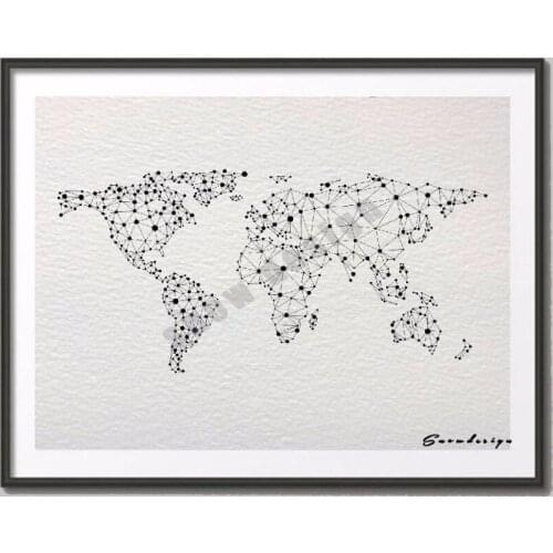 Modern Geometric World Map Canvas Painting Wall Art Print Poster Printable Pictures for Living Room Home Decor Wall Hanging Gift